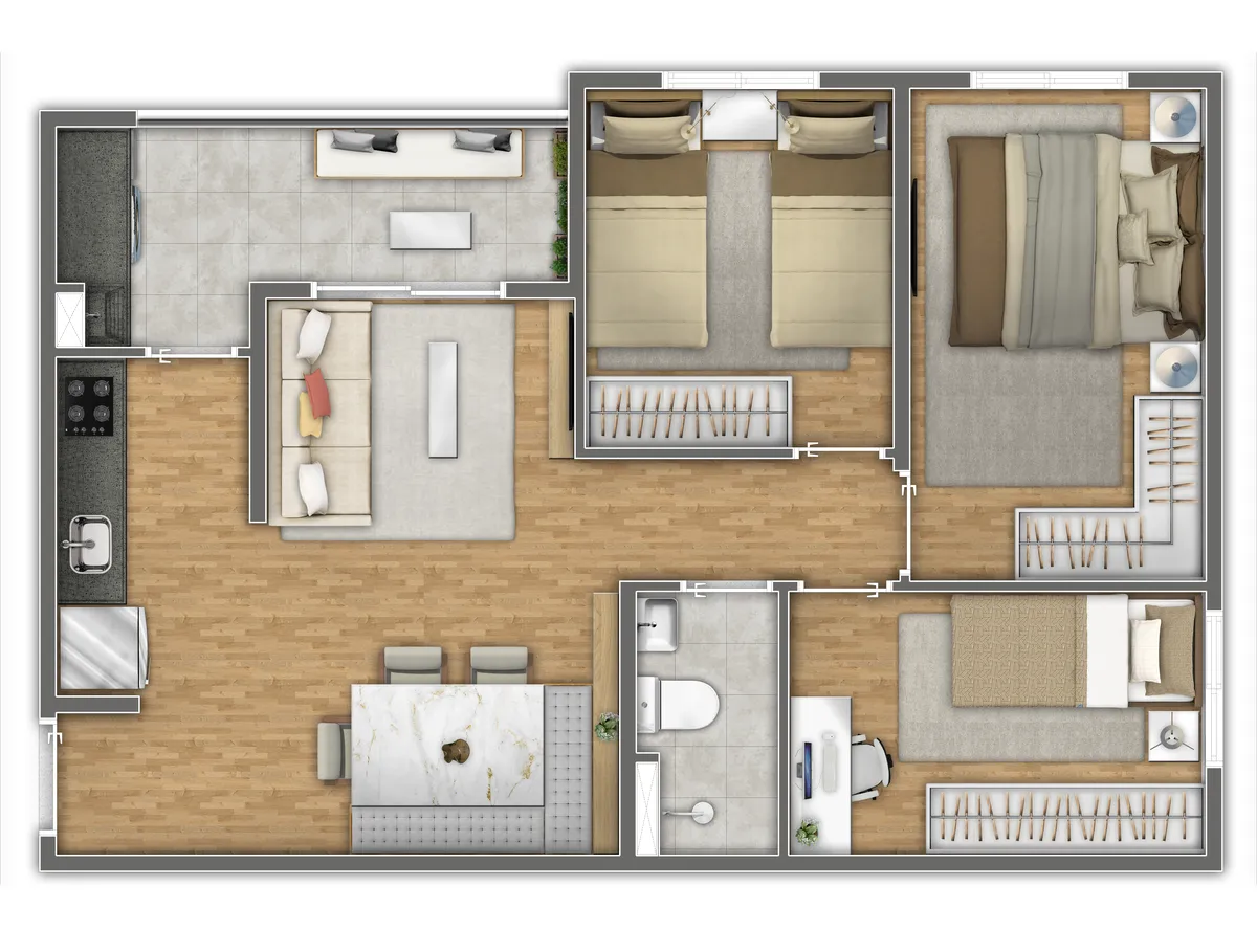 Planta de 3 Dormitórios 0